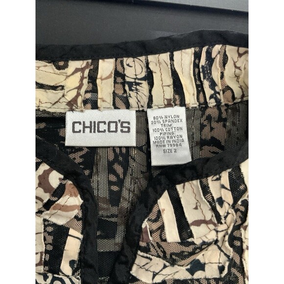 Chico’s Women’s 2 US L Black Mesh With Fabric Strips Trim Mandarin Collar Jacket - Picture 6 of 10